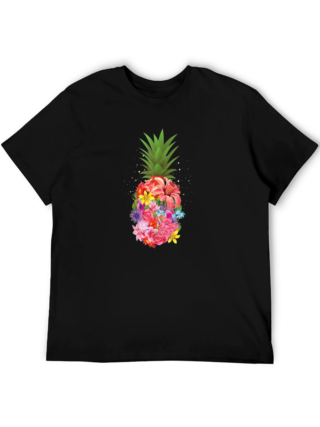 Floral Pineapple Graphic Tee - Black T-Shirt