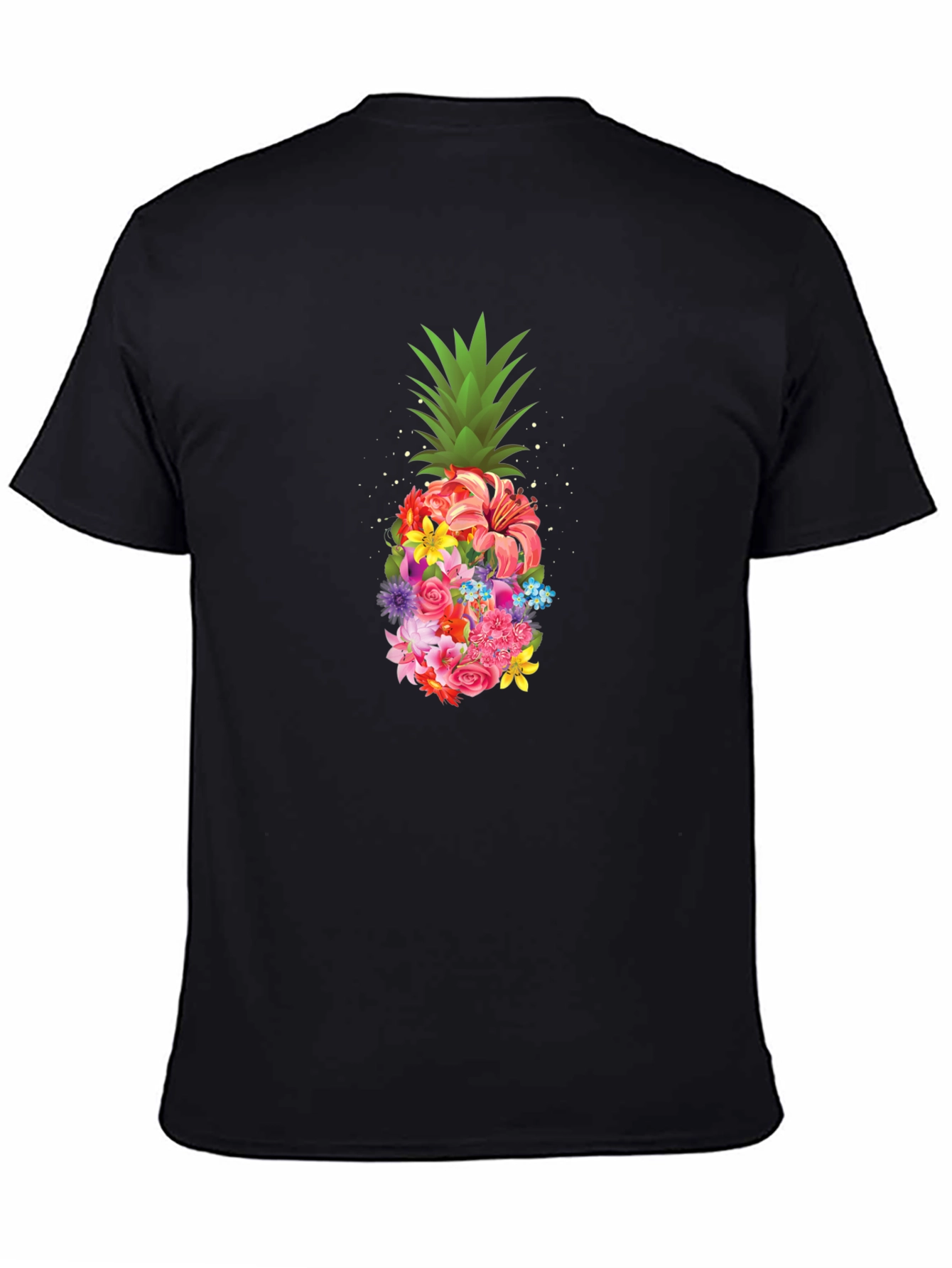 Floral Pineapple Graphic Tee - Black T-Shirt