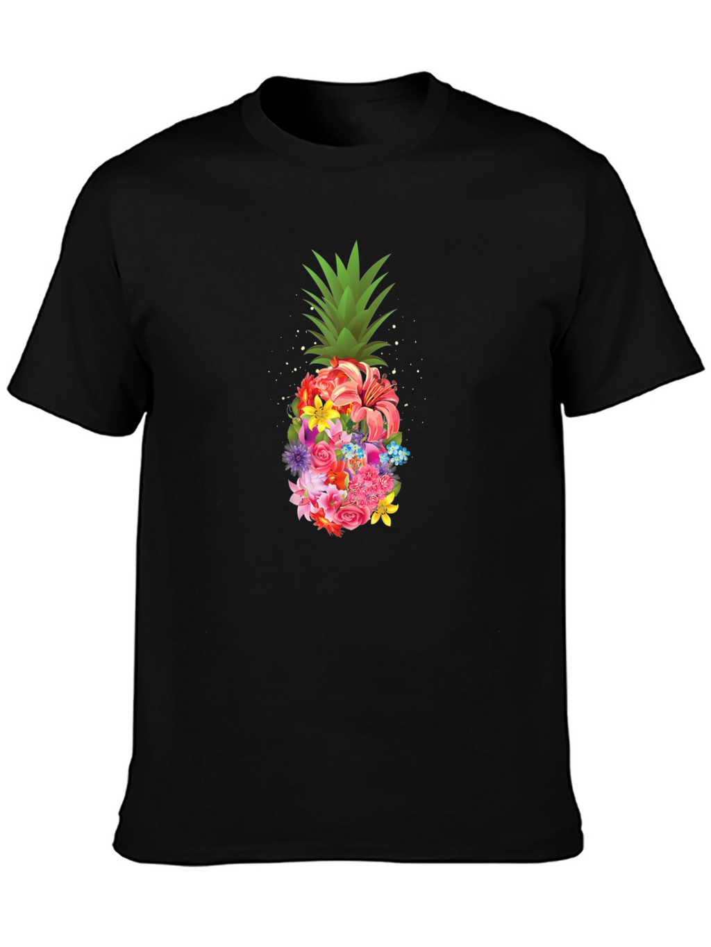 Floral Pineapple Graphic Tee - Black T-Shirt