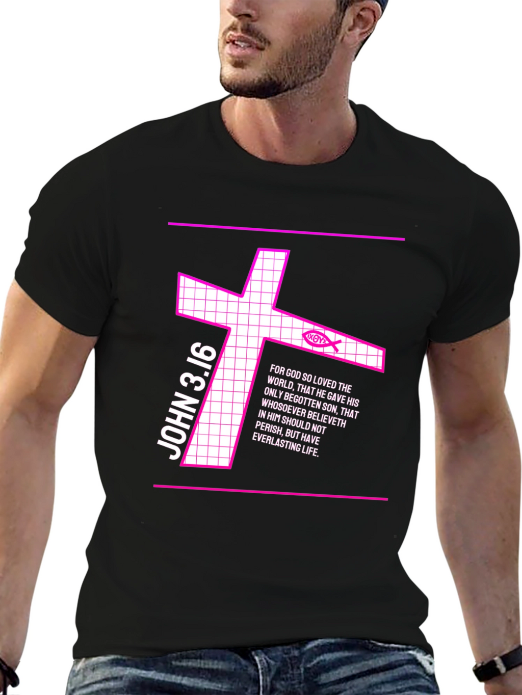 John 3:16 Graphic Tee - Christian Cross Design