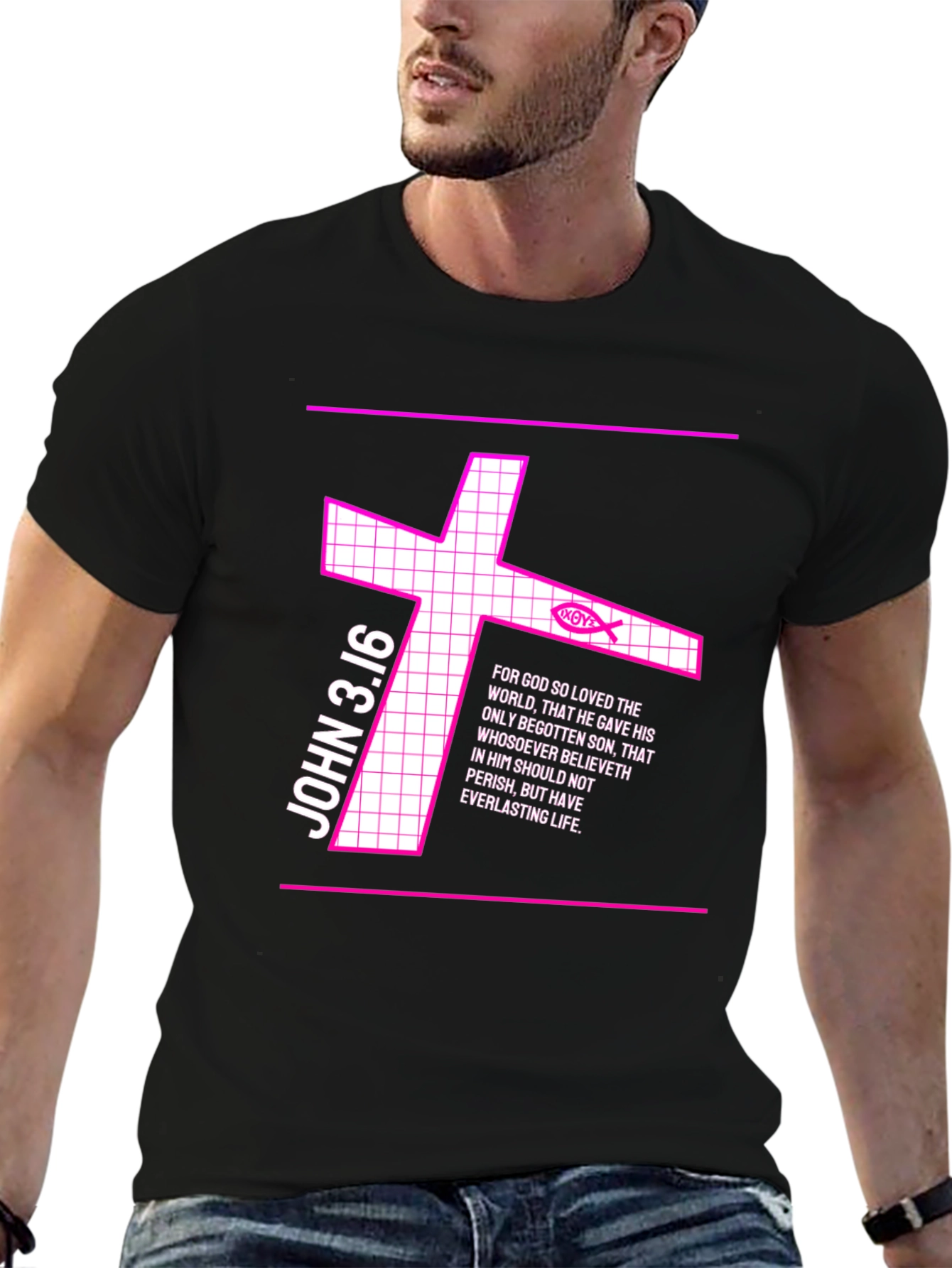 John 3:16 Graphic Tee - Christian Cross Design