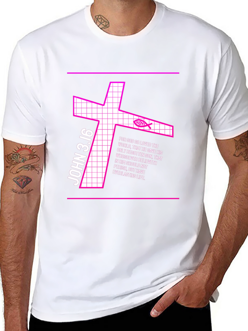 John 3:16 Graphic Tee - Christian Cross Design