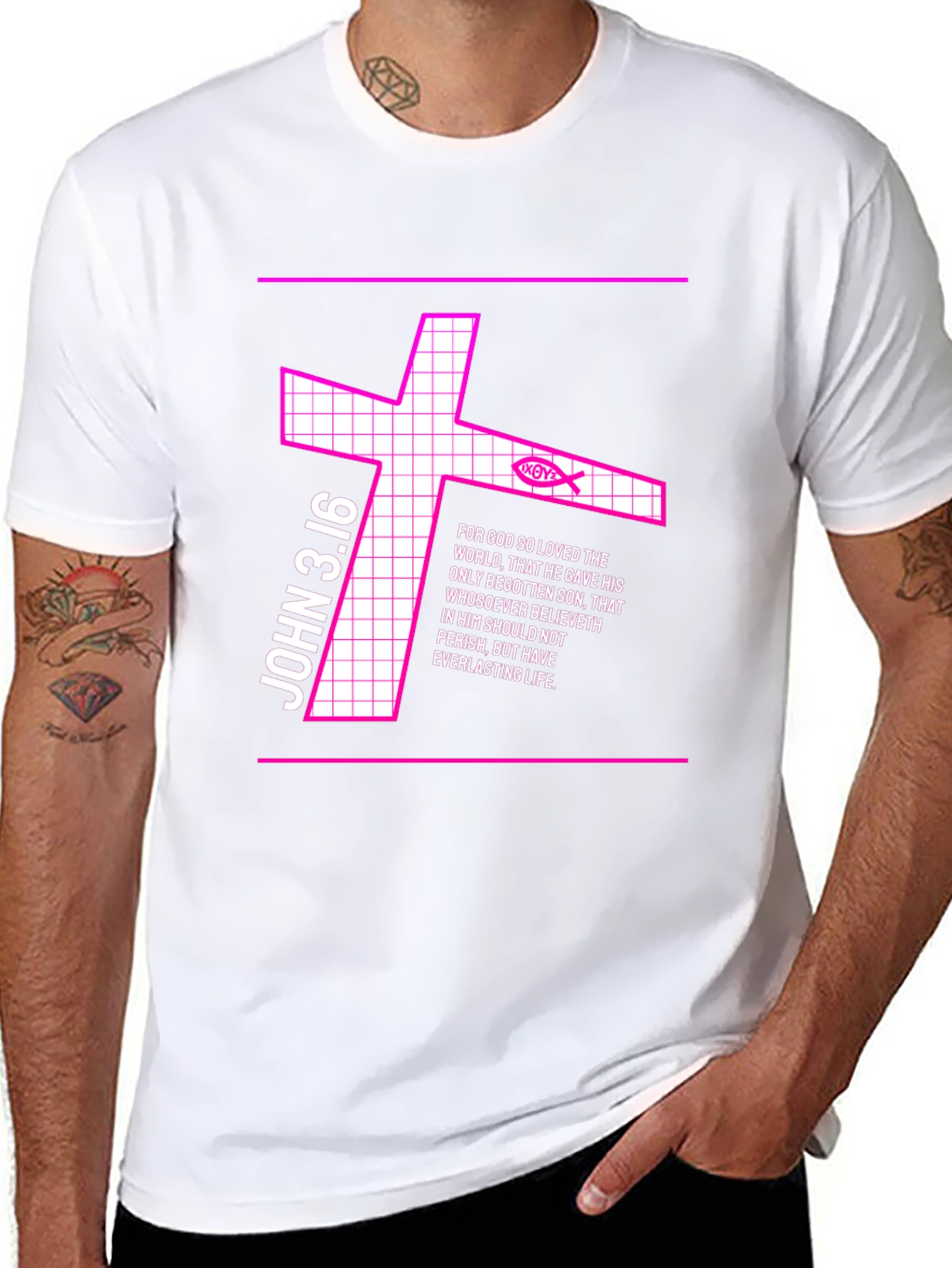 John 3:16 Graphic Tee - Christian Cross Design