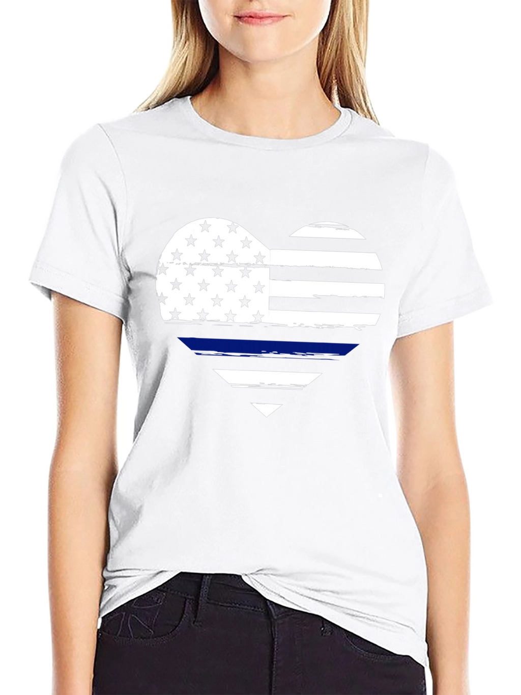 Thin Blue Line Heart Flag Graphic T-Shirt