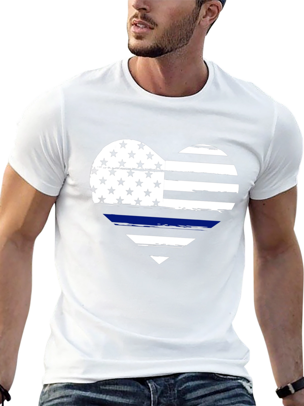 Thin Blue Line Heart Flag Graphic T-Shirt