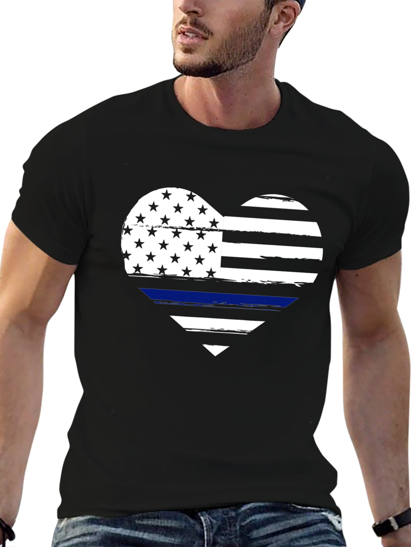 Thin Blue Line Heart Flag Graphic T-Shirt