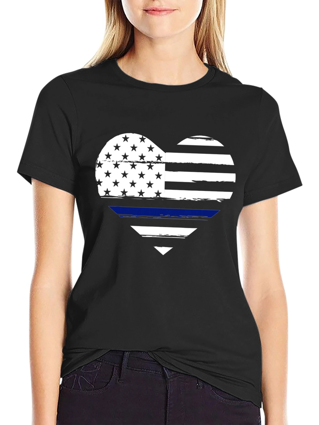 Thin Blue Line Heart Flag Graphic T-Shirt