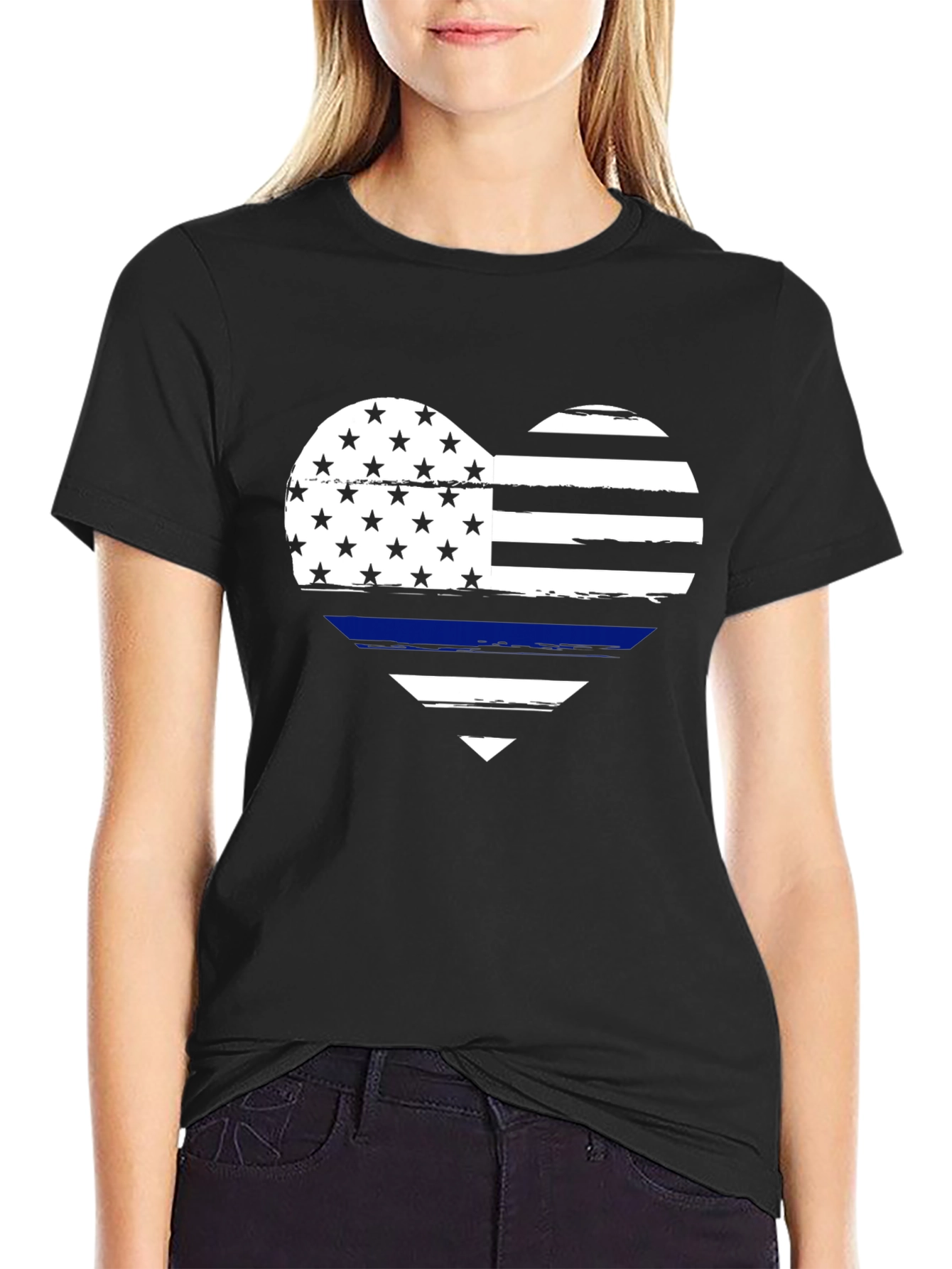 Thin Blue Line Heart Flag Graphic T-Shirt