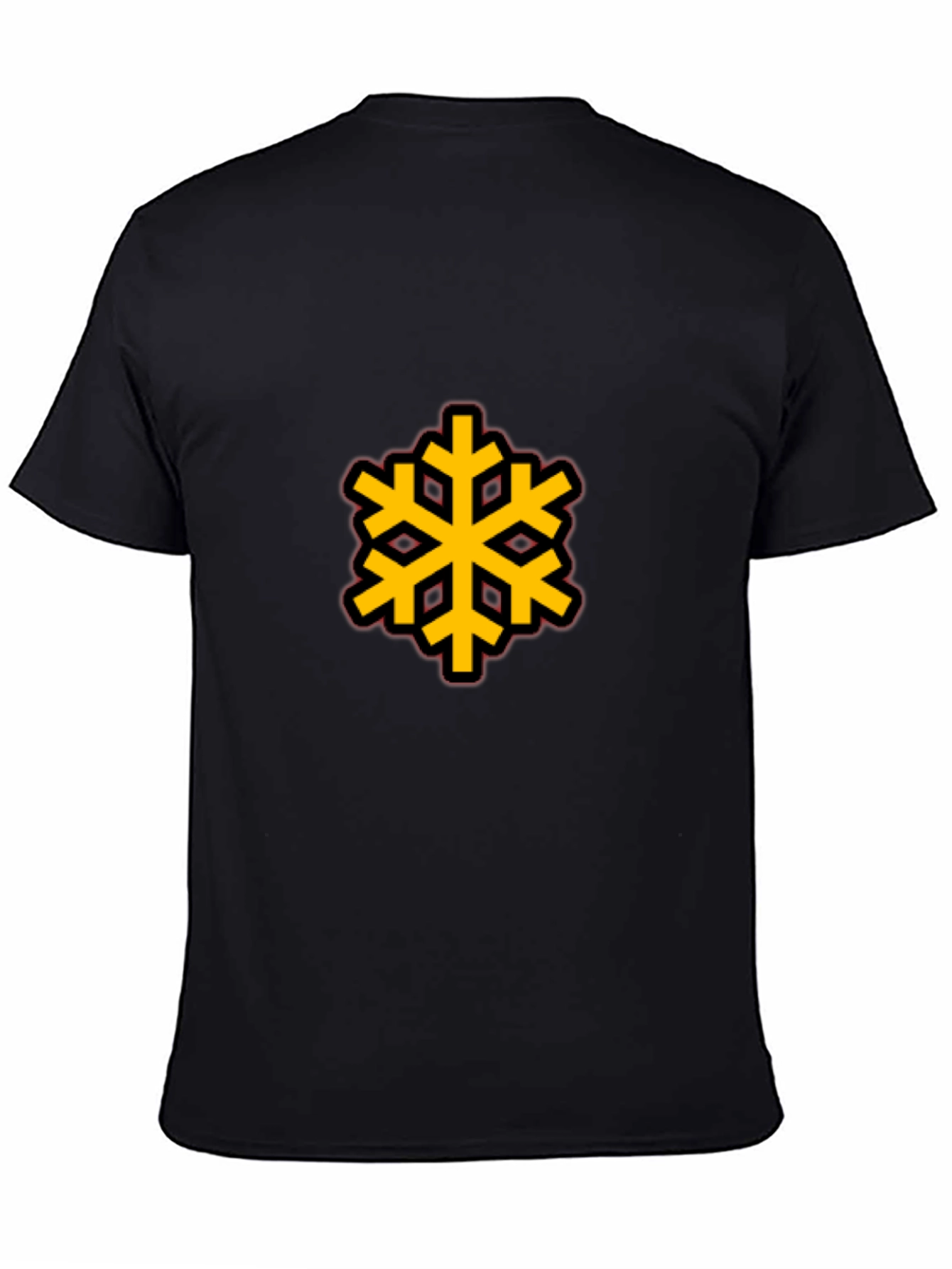 Black Tee with Bold Geometric Snowflake Design