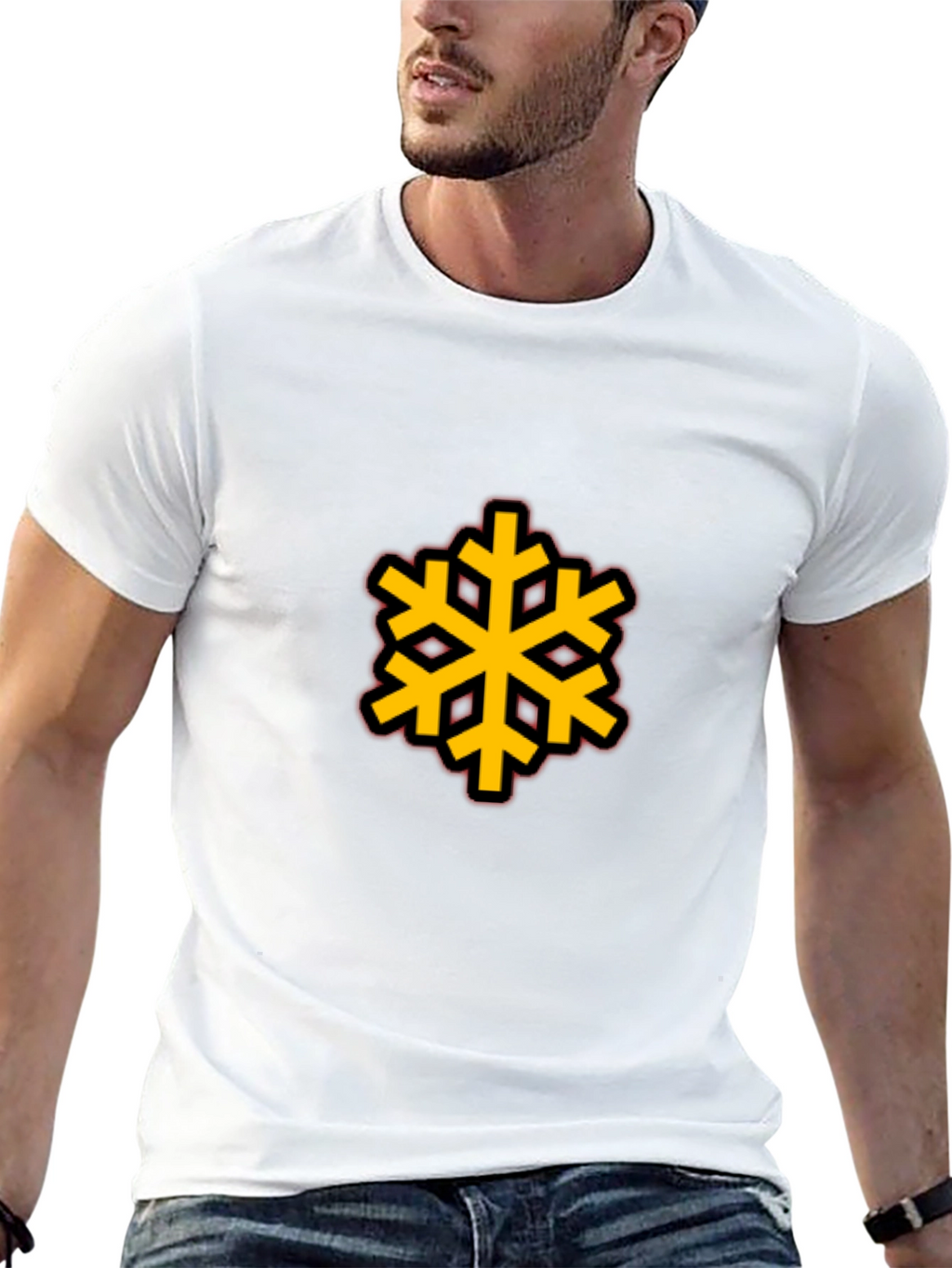 Black Tee with Bold Geometric Snowflake Design