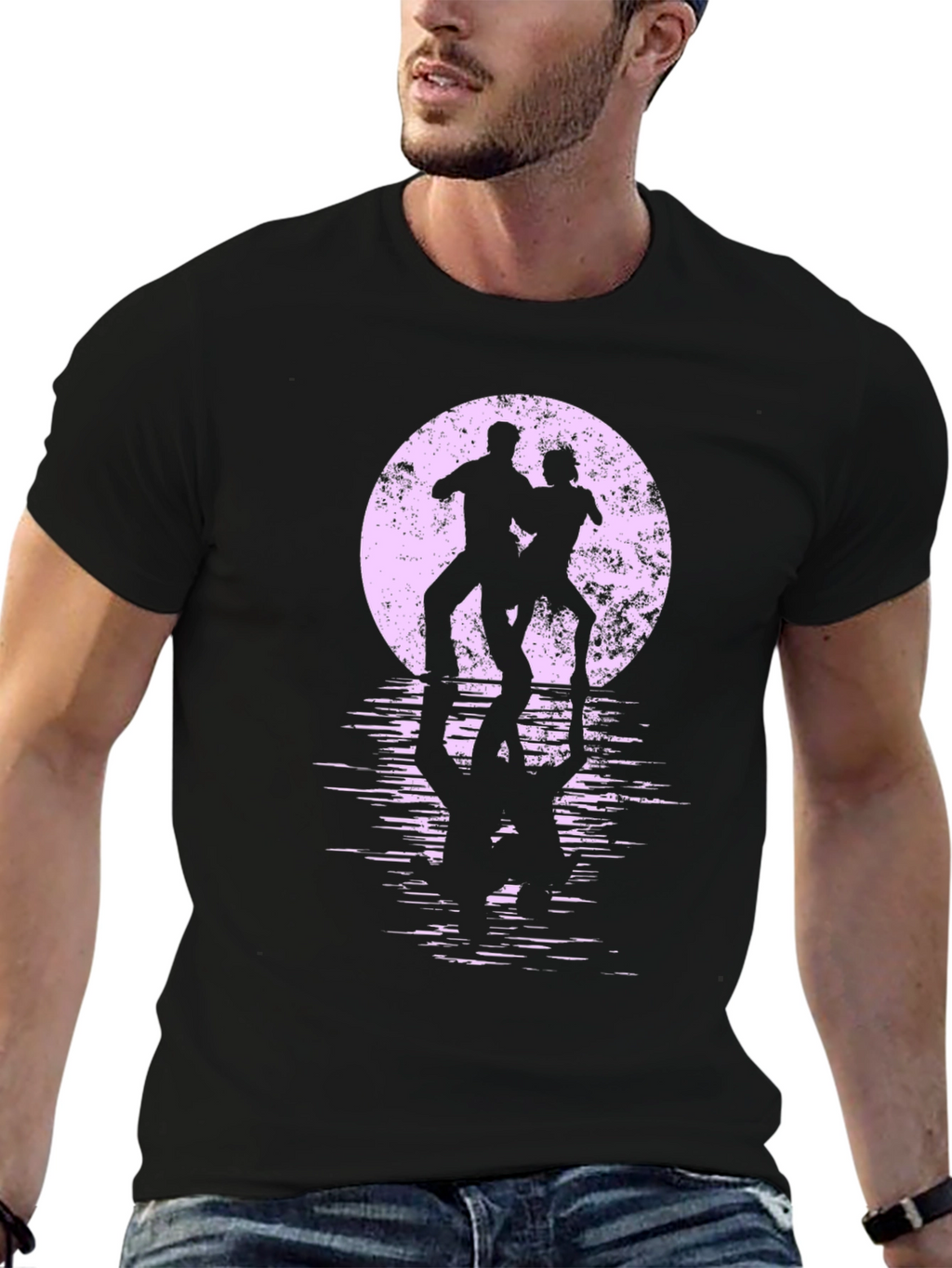Silhouette Dancers T-Shirt - Retro Moon Reflection Design