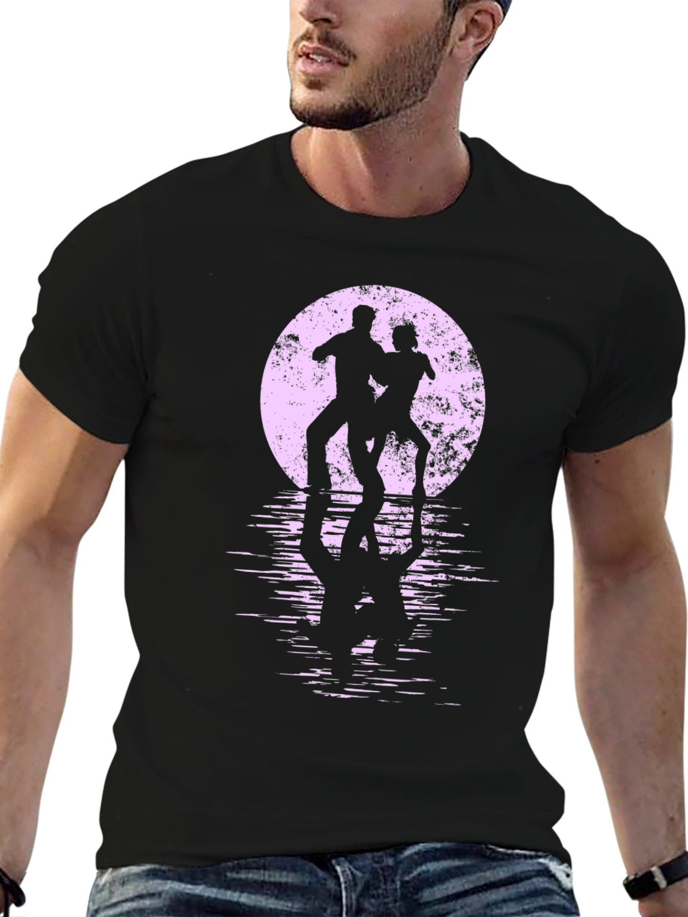 Silhouette Dancers T-Shirt - Retro Moon Reflection Design