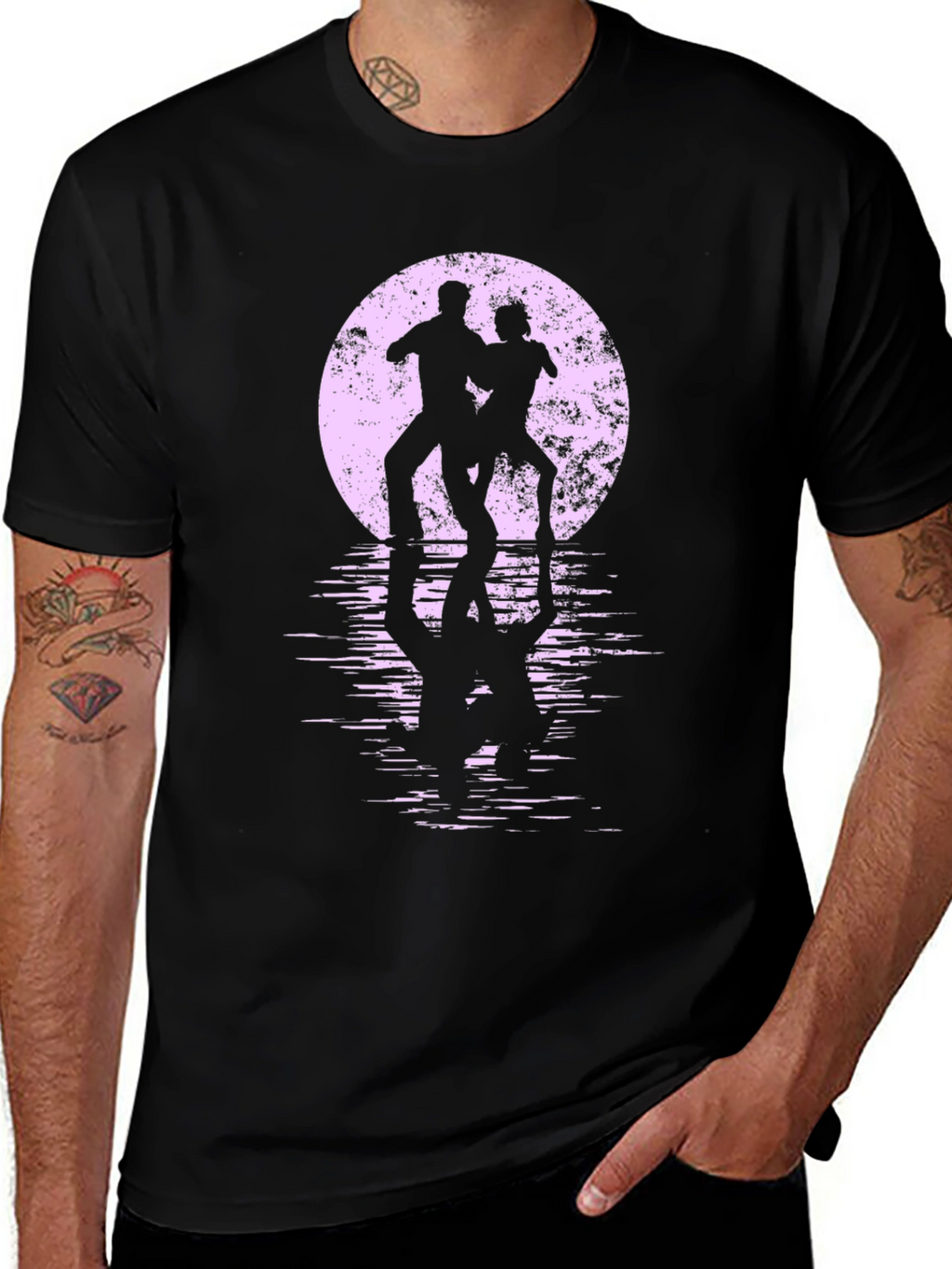 Silhouette Dancers T-Shirt - Retro Moon Reflection Design