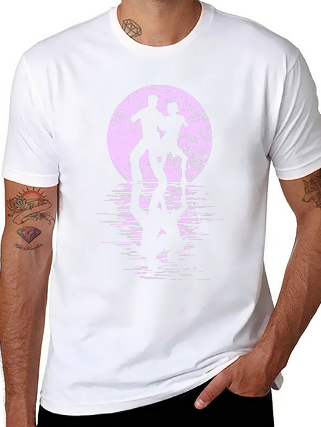 Silhouette Dancers T-Shirt - Retro Moon Reflection Design