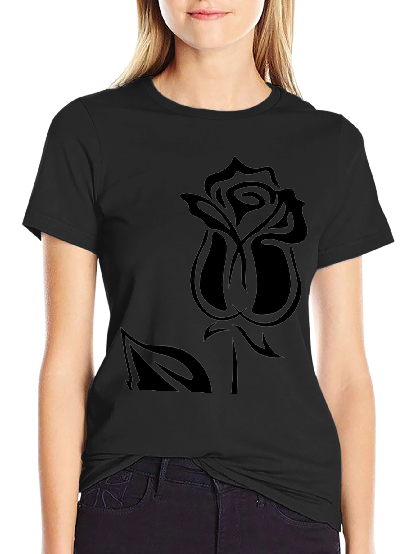 Rose Graphic Tee - Black Casual Comfort