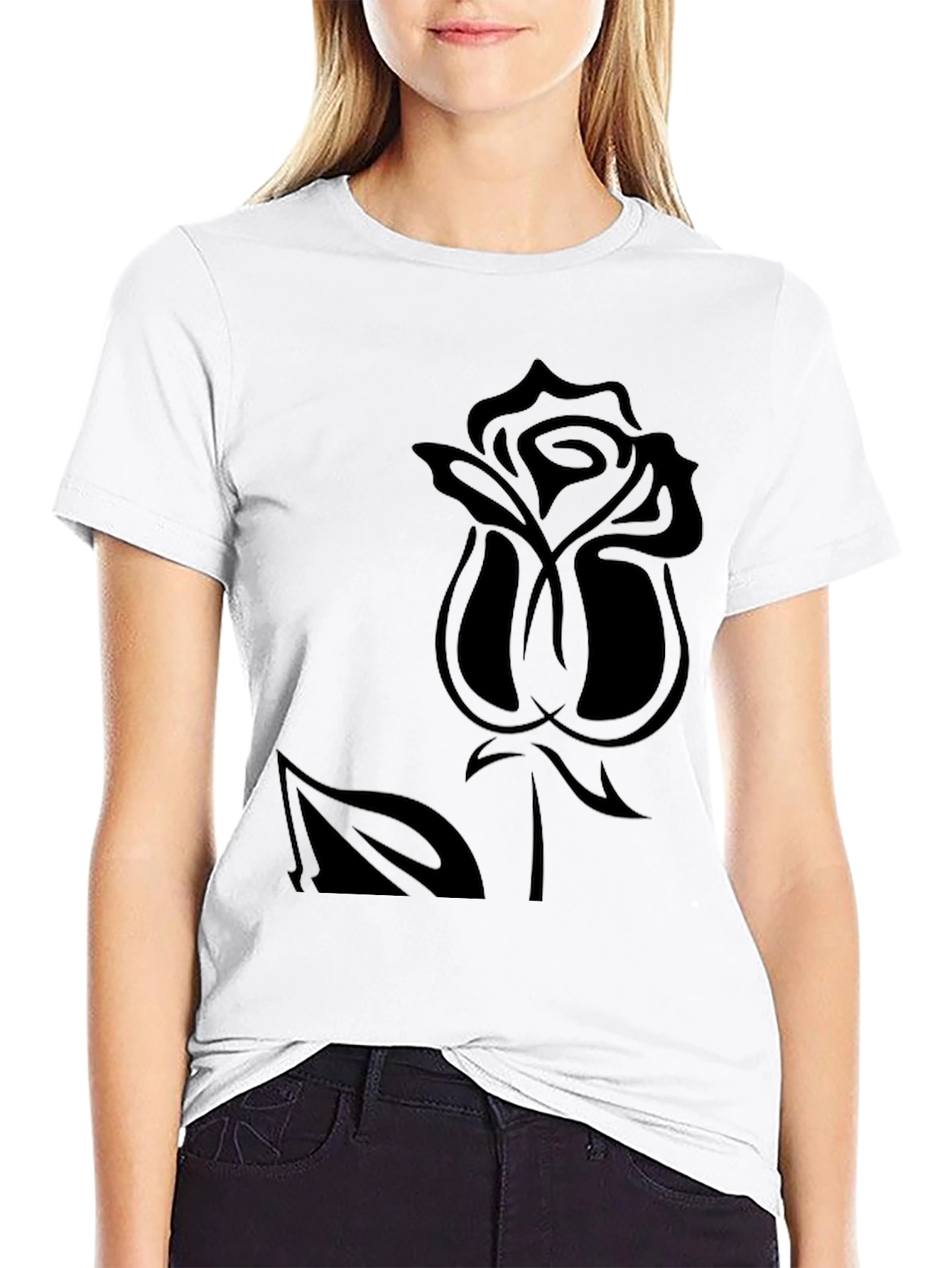 Rose Graphic Tee - Black Casual Comfort