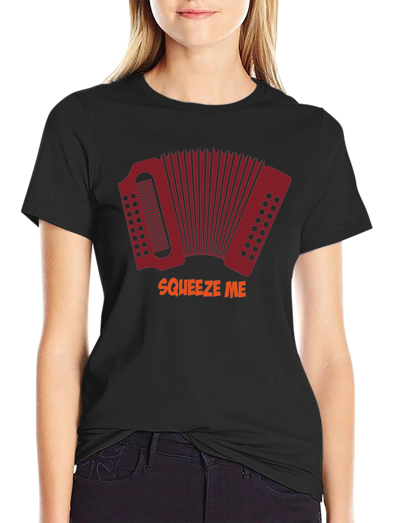 Squeeze Me Accordion Graphic Tee - Black Cotton T-Shirt