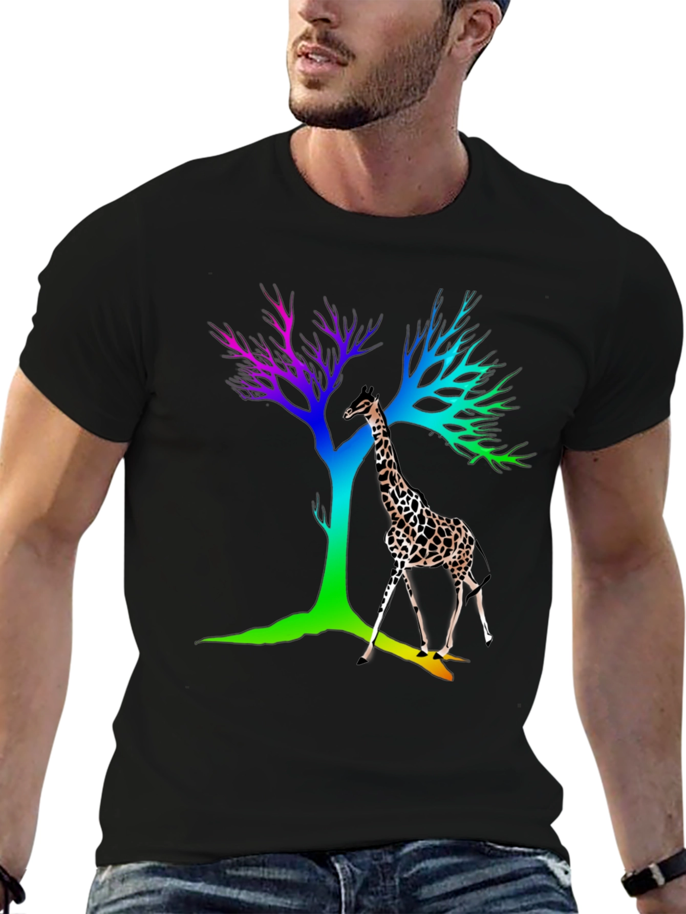 Rainbow Giraffe Tree Graphic Tee