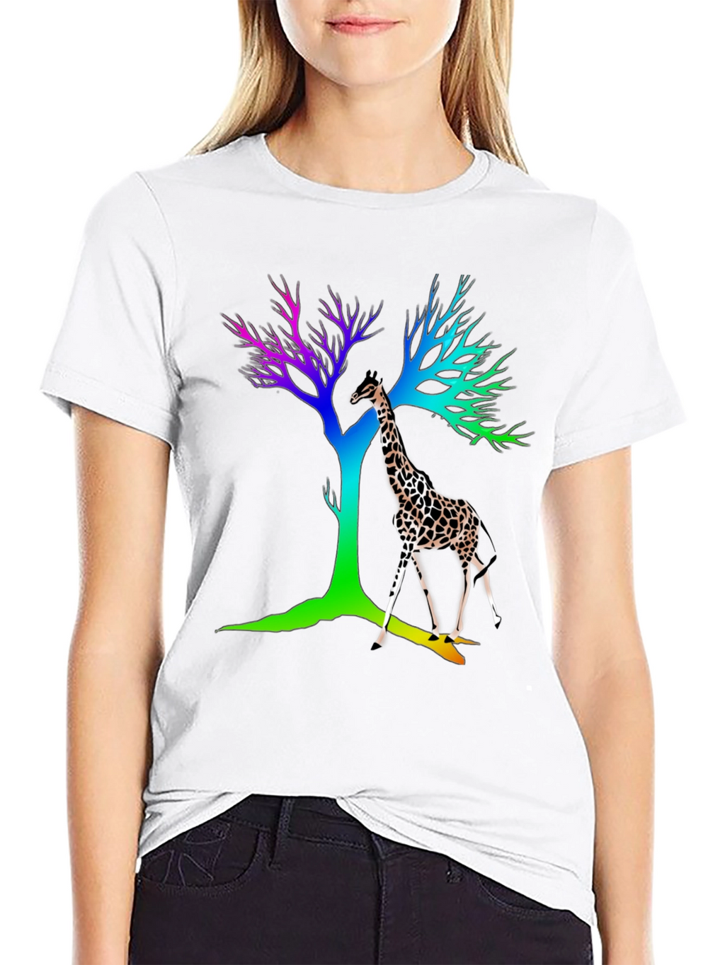 Rainbow Giraffe Tree Graphic Tee