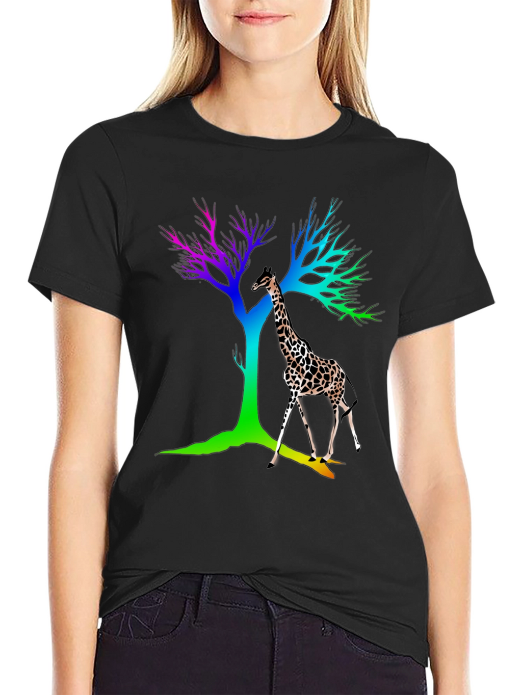 Rainbow Giraffe Tree Graphic Tee