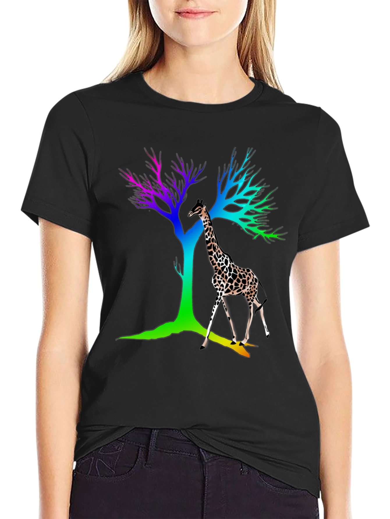 Rainbow Giraffe Tree Graphic Tee