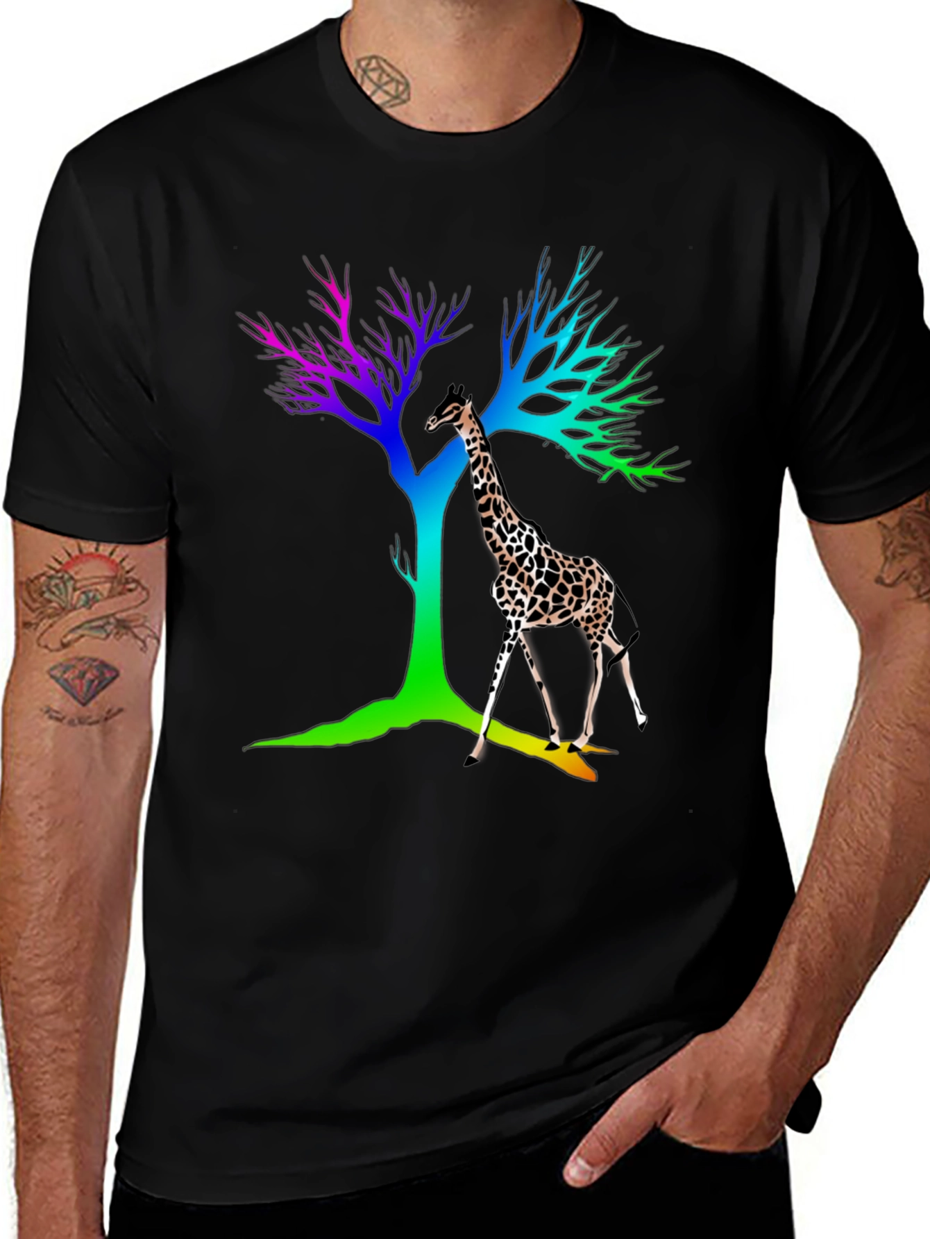 Rainbow Giraffe Tree Graphic Tee