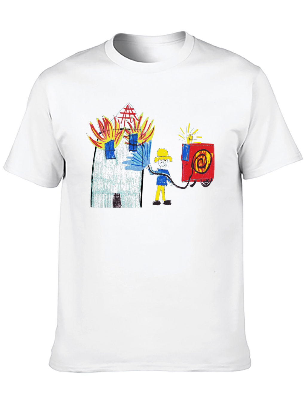 Fireman Drawing Graphic Black T-Shirt