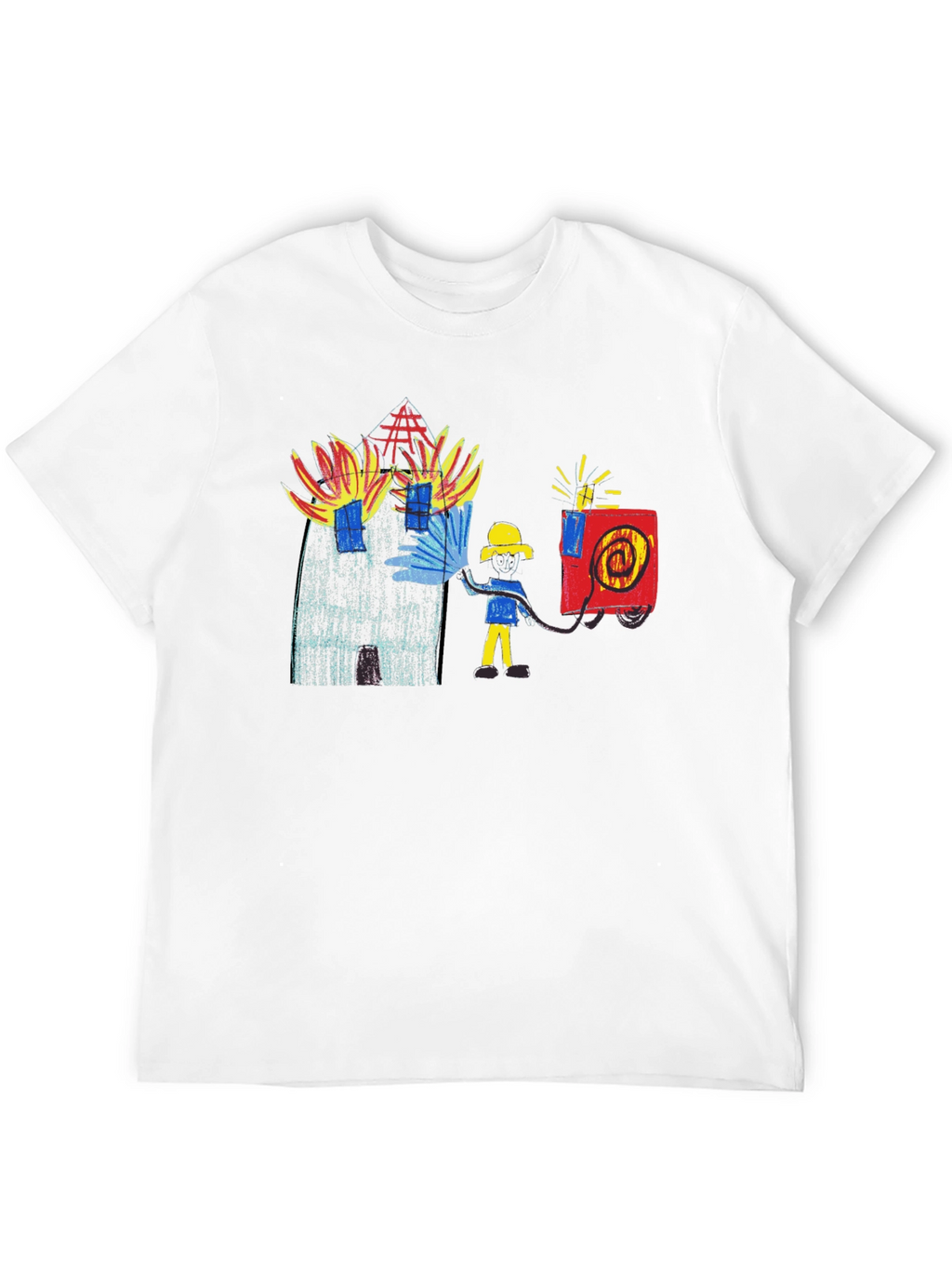 Fireman Drawing Graphic Black T-Shirt