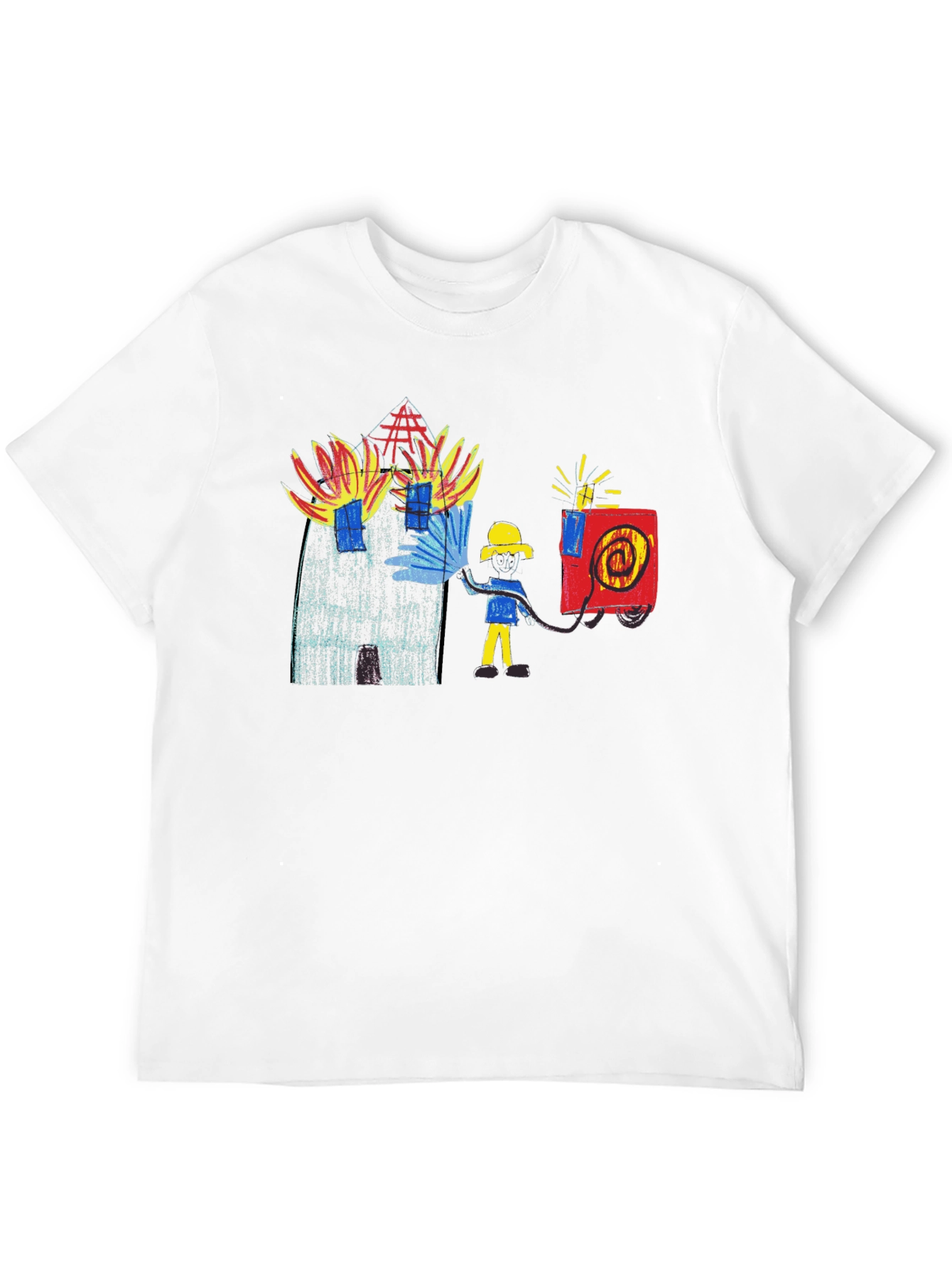 Fireman Drawing Graphic Black T-Shirt