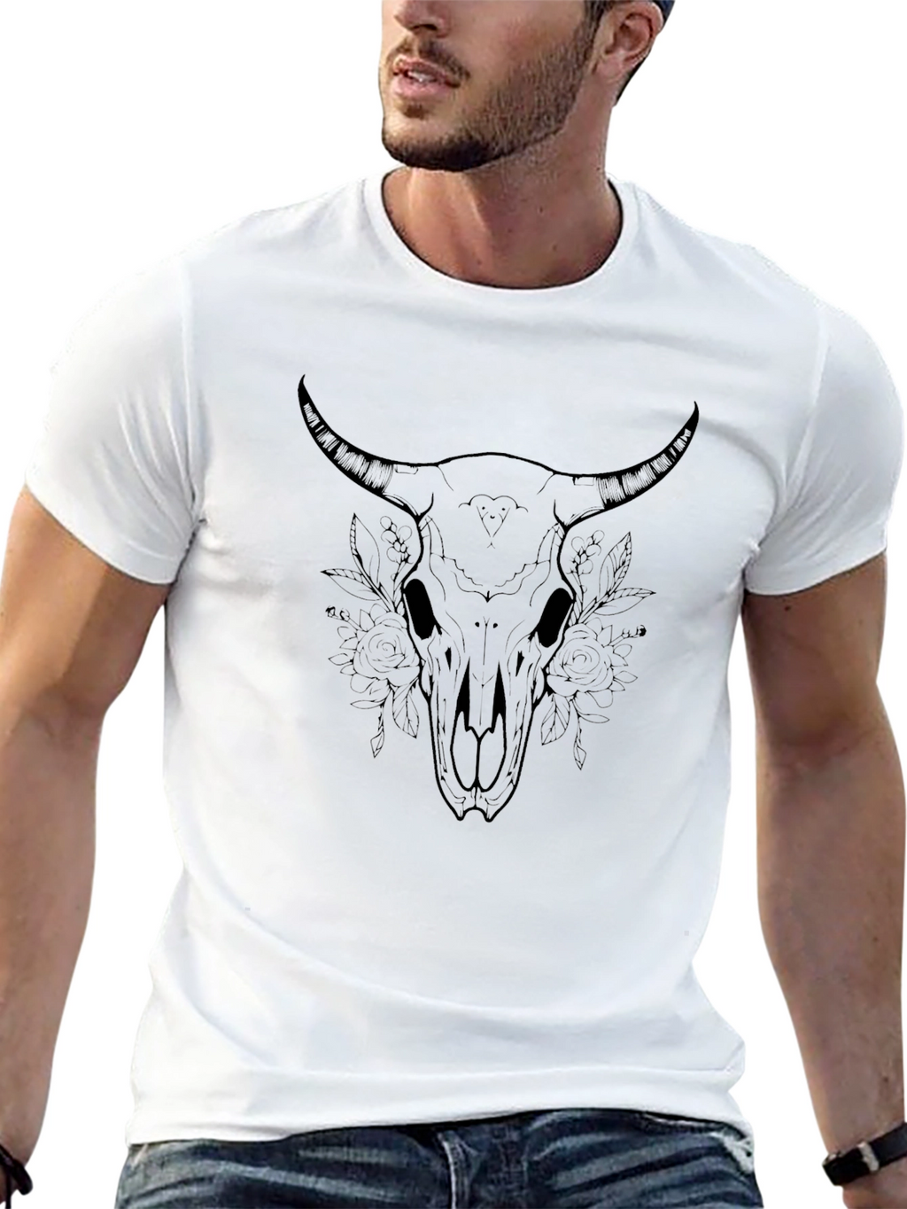 Black Bull Skull Graphic Tee - Stylish & Edgy