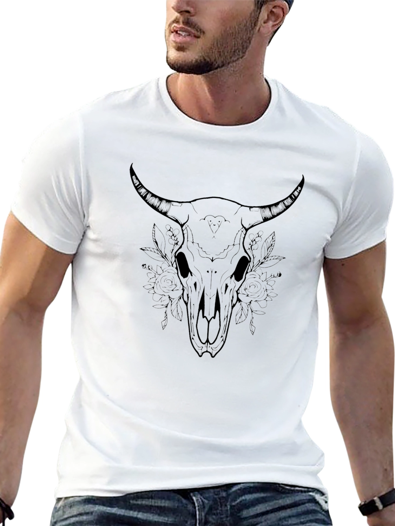 Black Bull Skull Graphic Tee - Stylish & Edgy
