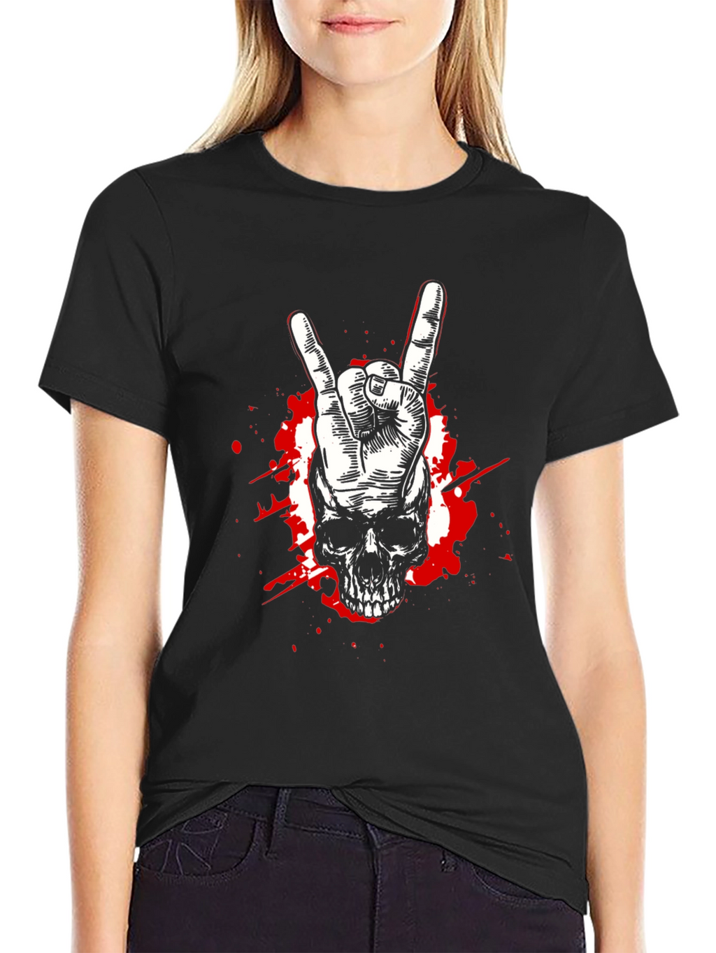 Rock On Skull Graphic Tee - Black