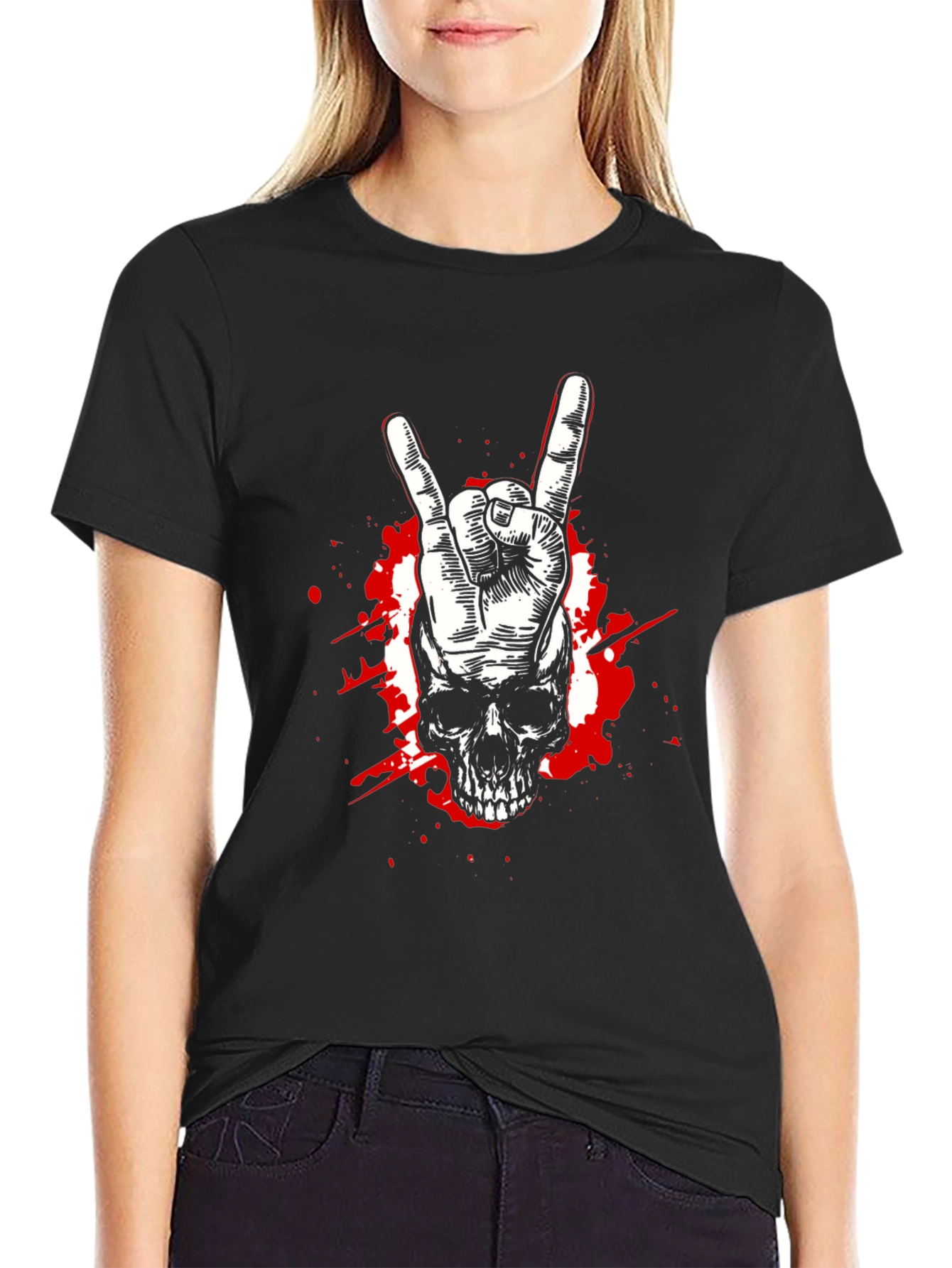 Rock On Skull Graphic Tee - Black