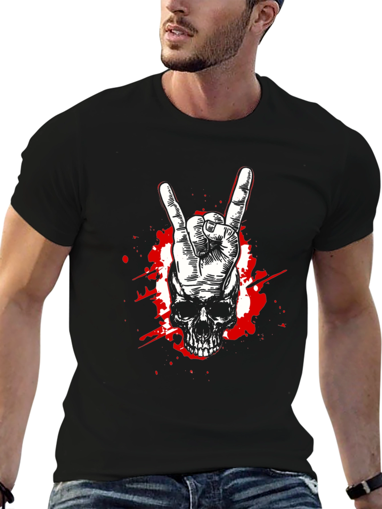 Rock On Skull Graphic Tee - Black