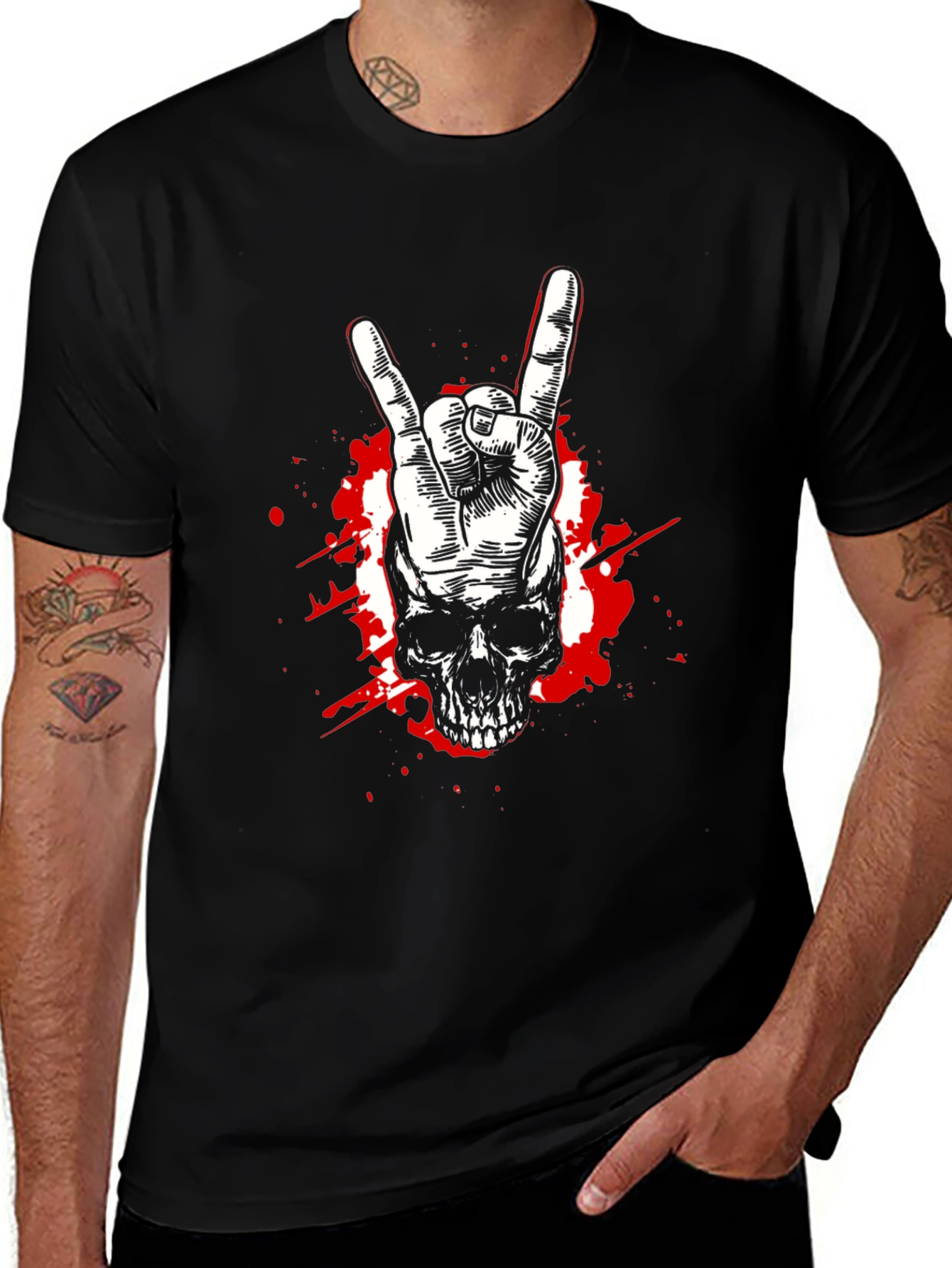 Rock On Skull Graphic Tee - Black