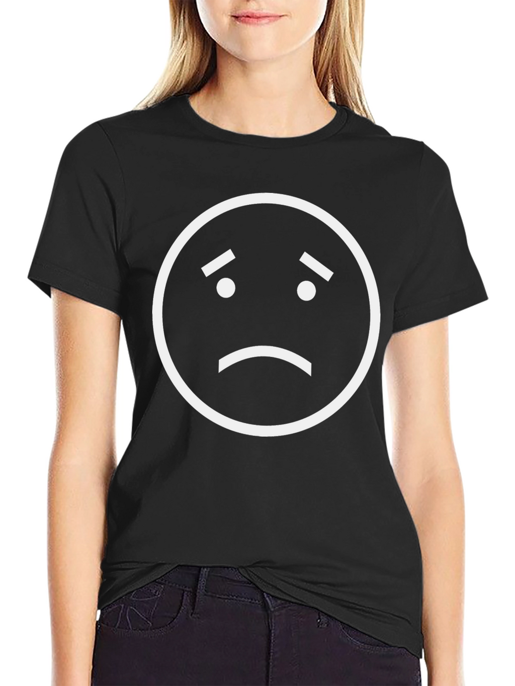 Sad Face Emoji Graphic T-Shirt - Black Cotton Tee