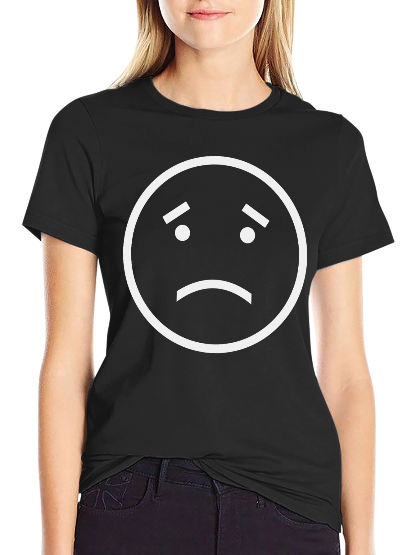 Sad Face Emoji Graphic T-Shirt - Black Cotton Tee