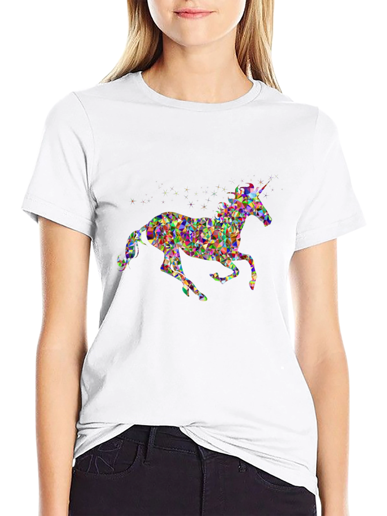 Geometric Unicorn Graphic Tee - Black