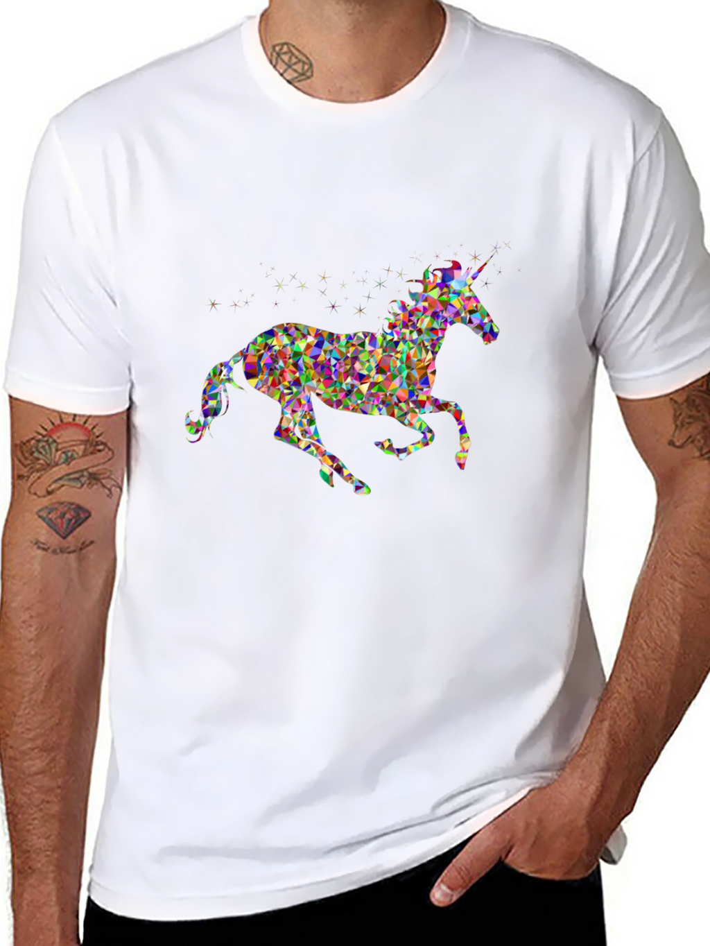 Geometric Unicorn Graphic Tee - Black