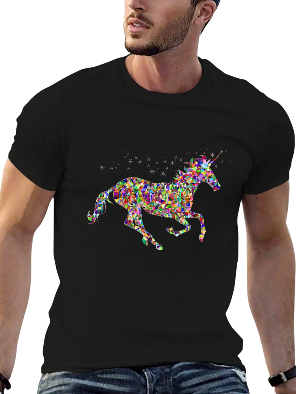 Geometric Unicorn Graphic Tee - Black