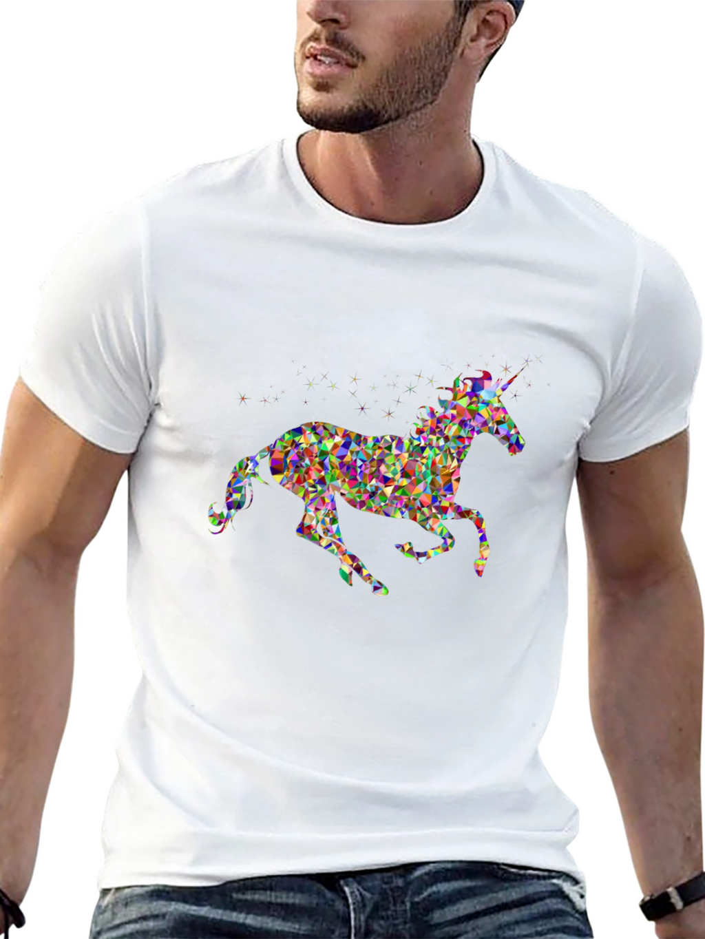 Geometric Unicorn Graphic Tee - Black