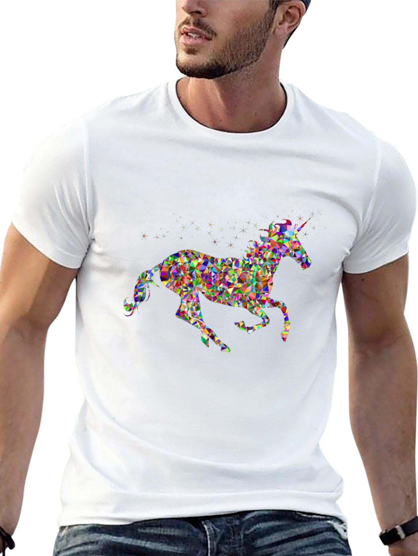 Geometric Unicorn Graphic Tee - Black