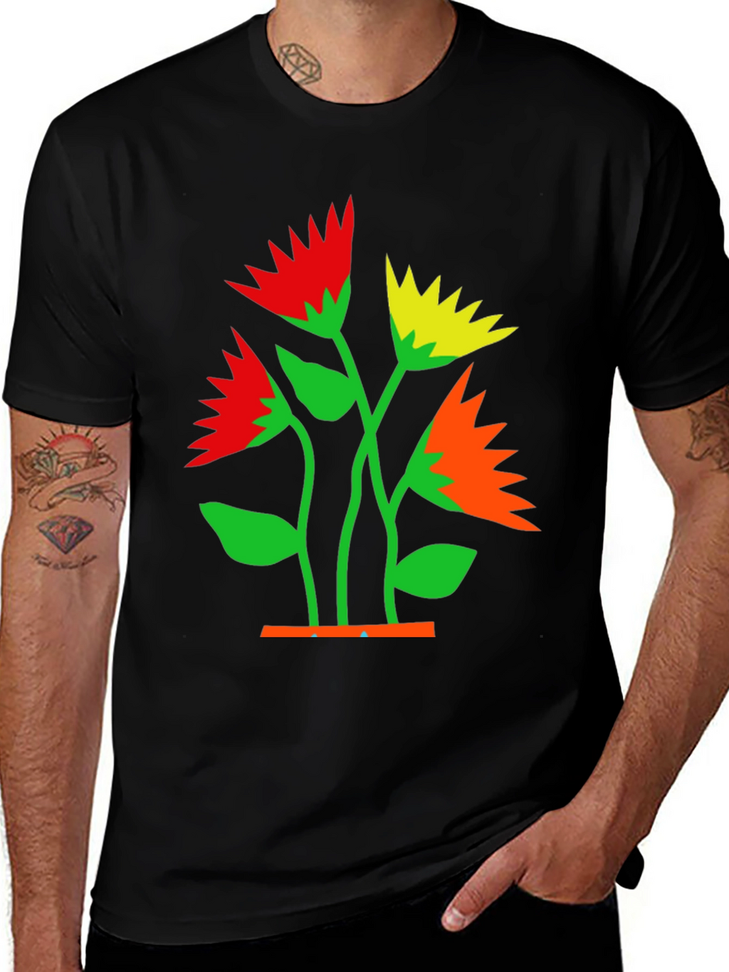 Bold Floral Graphic Tee - Black