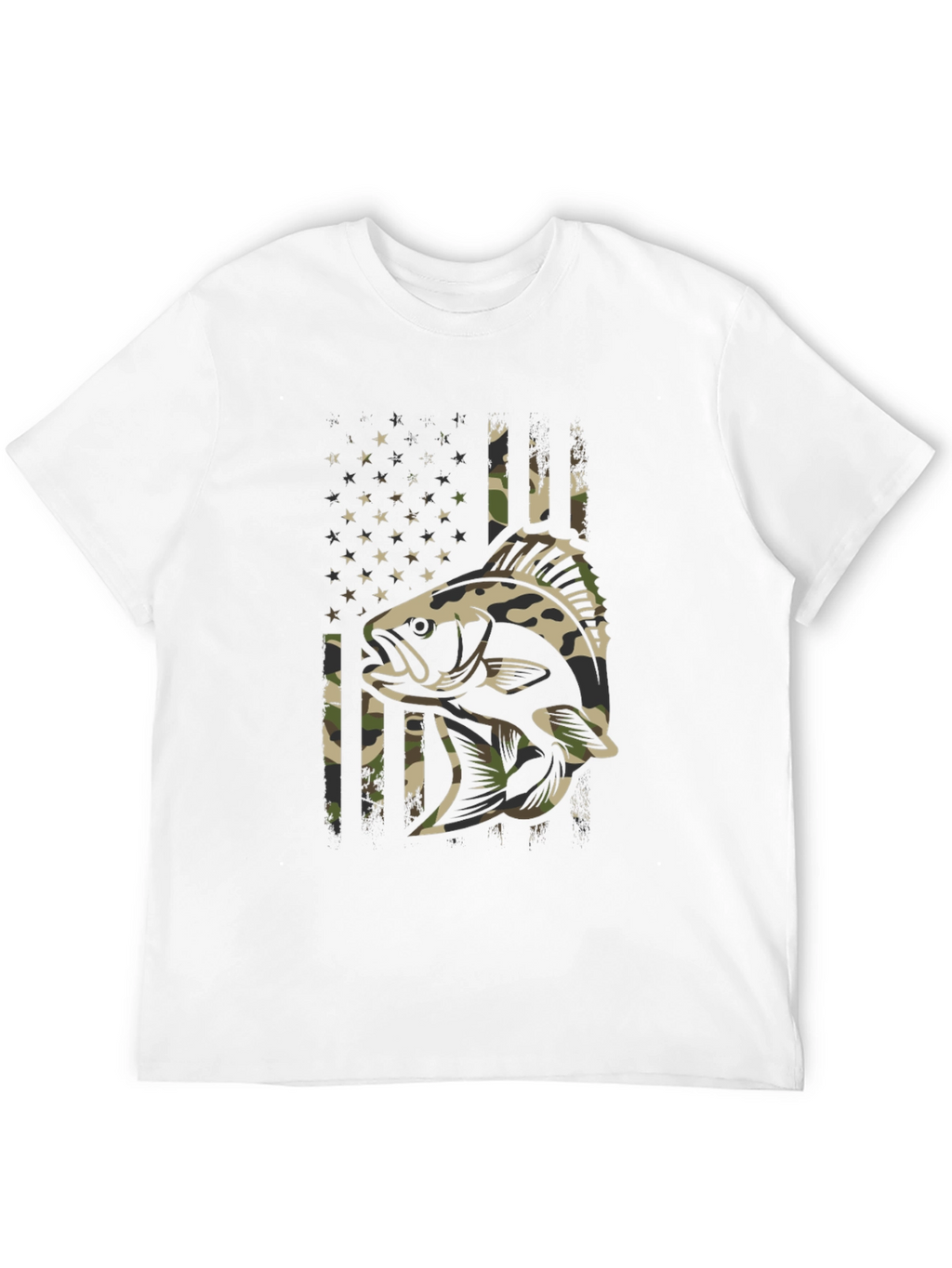 Camouflage Fish American Flag Graphic T-Shirt