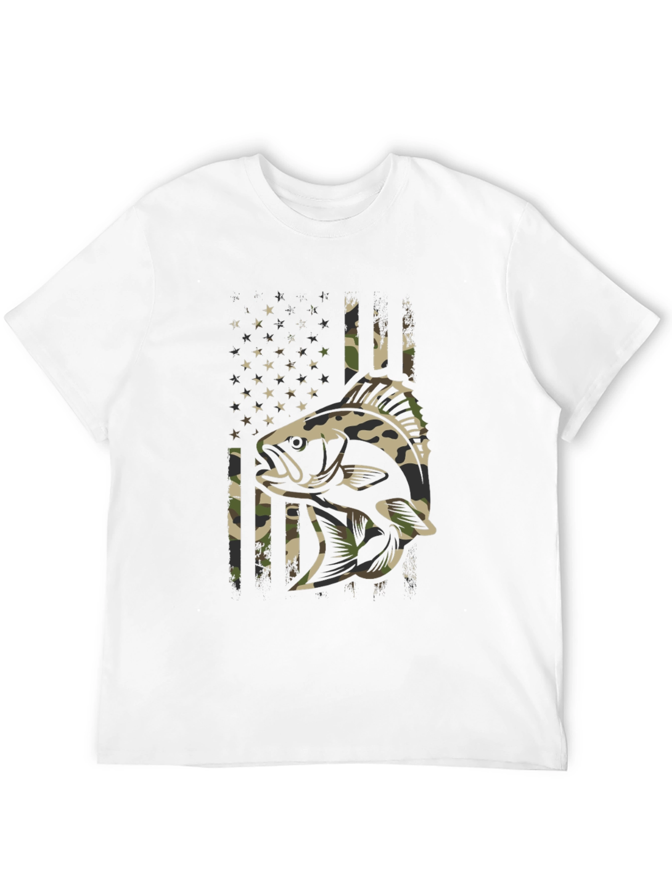 Camouflage Fish American Flag Graphic T-Shirt