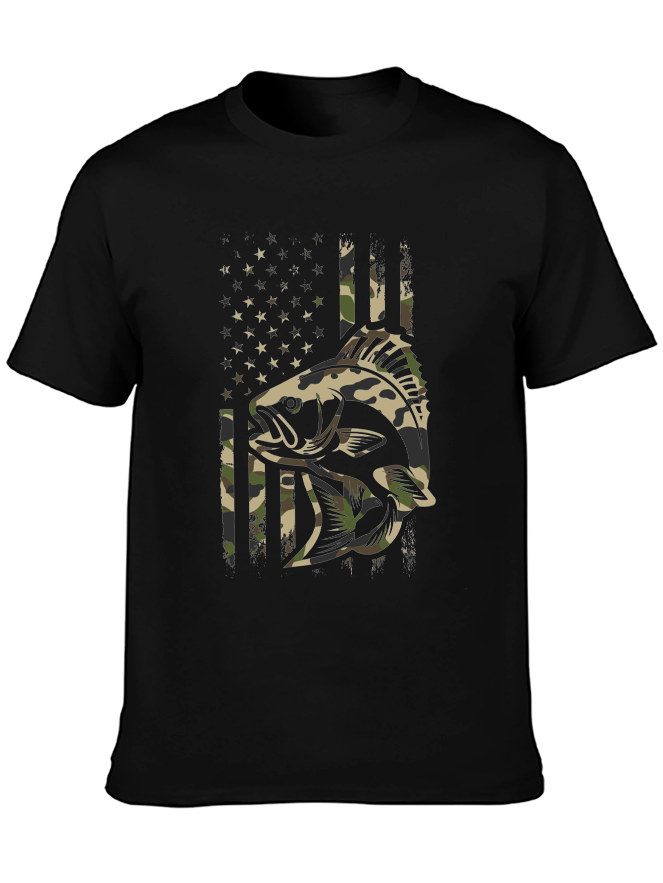 Camouflage Fish American Flag Graphic T-Shirt