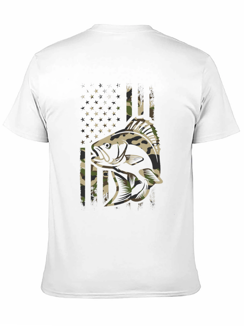 Camouflage Fish American Flag Graphic T-Shirt