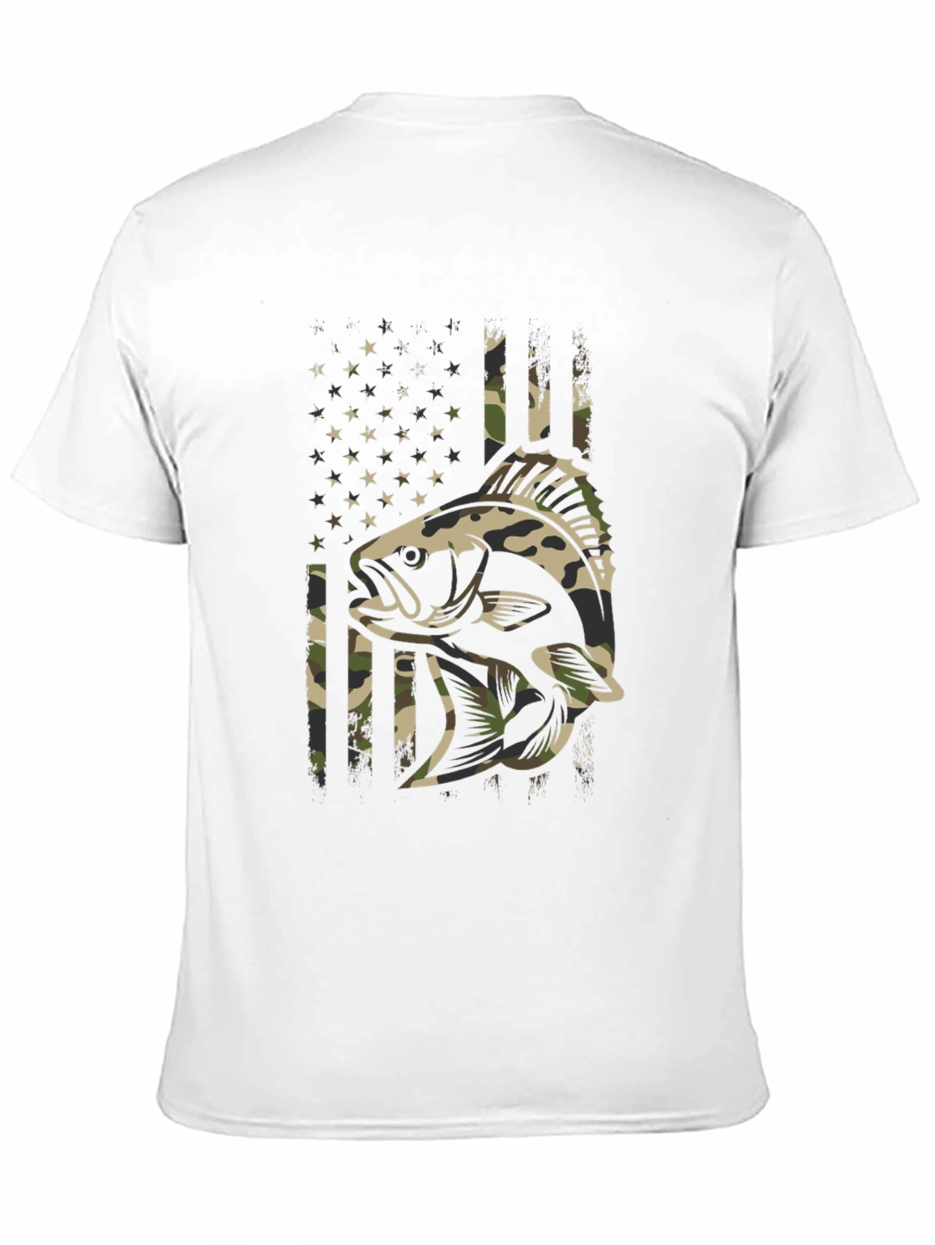 Camouflage Fish American Flag Graphic T-Shirt