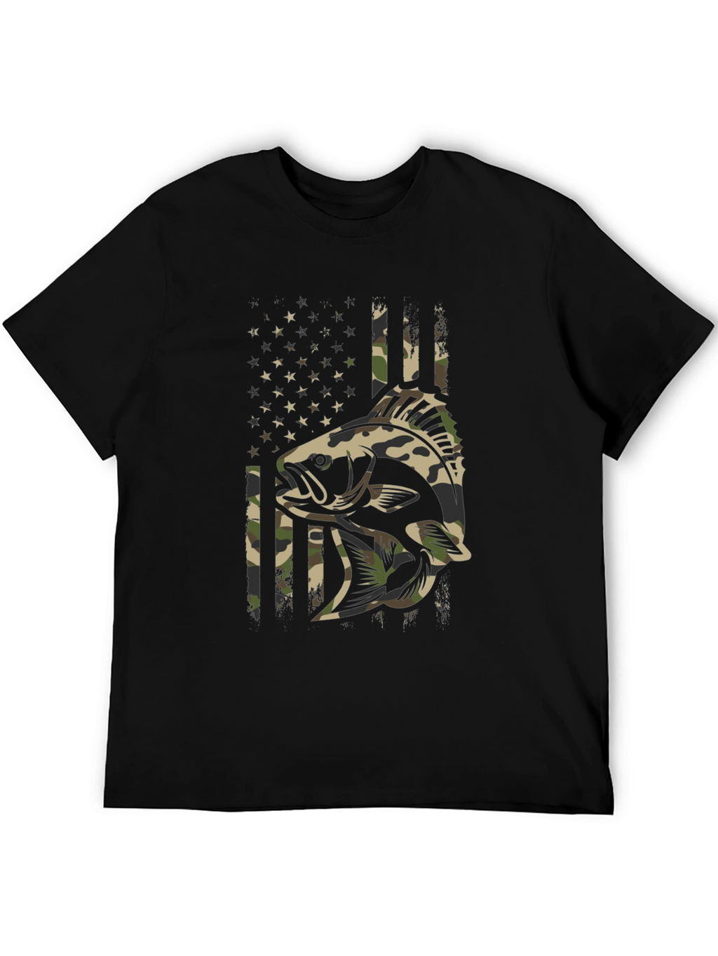 Camouflage Fish American Flag Graphic T-Shirt