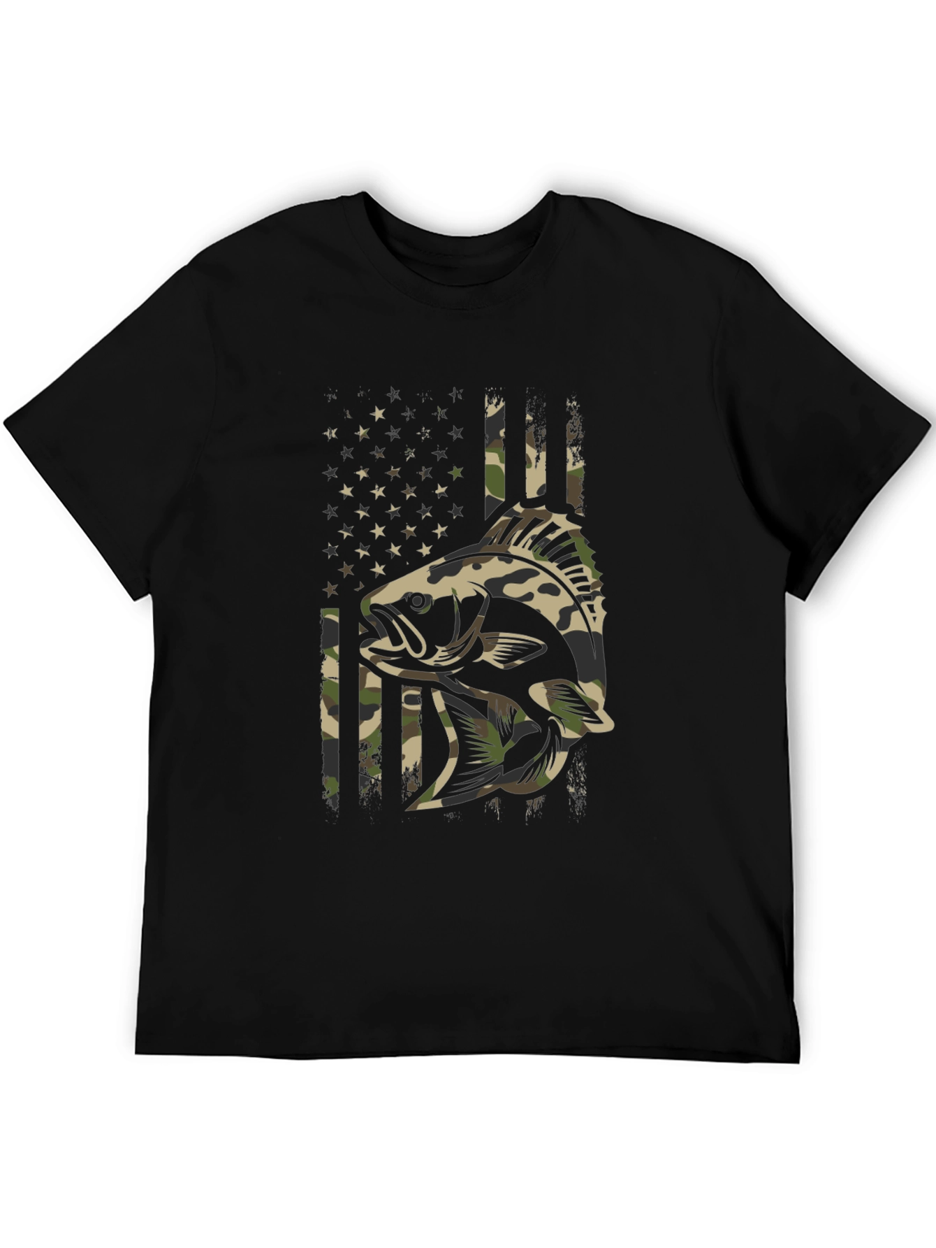 Camouflage Fish American Flag Graphic T-Shirt